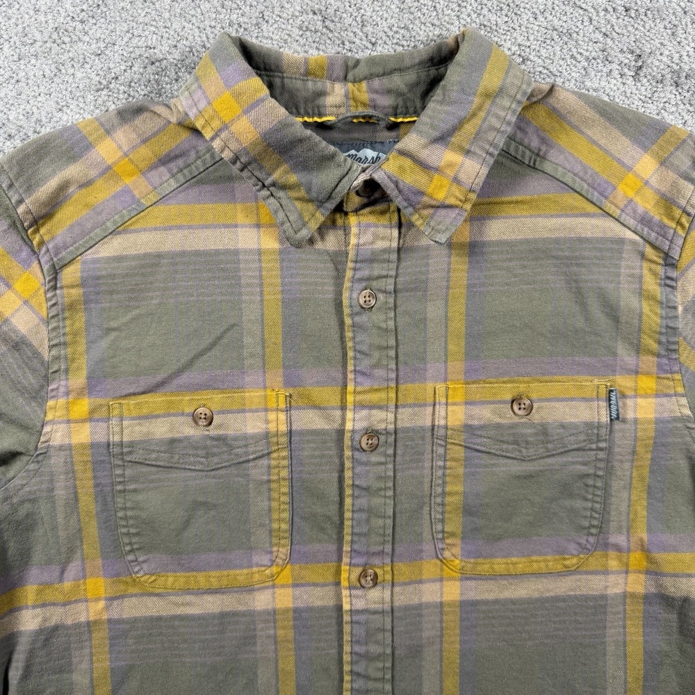 Marsh Wear Mens S Green Yellow Plaid Roll Tab Sleeve Westerly Button Down Shirt